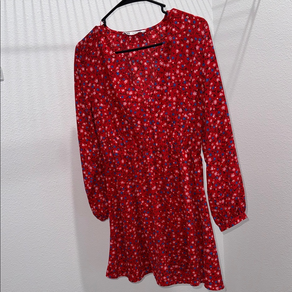 Red Floral Long Sleeve Dress